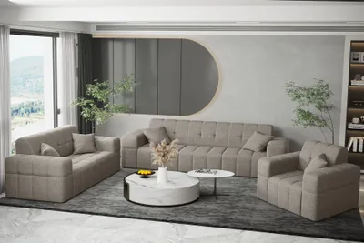 Produktbild von Sofaset Designersofa NANCY 3-2-1 in Stoff Neve Macchiato