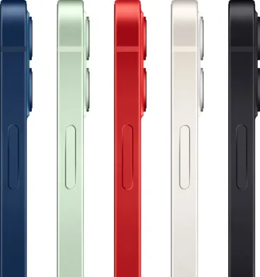 A side-by-side view of five iPhones in different colors.