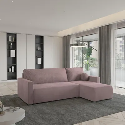 Produktbild von Masseno Ecksofa SORGE mit Schlaffunktion L-Form, Sofa mit Bettkasten, Wohnzimmersofa, Couch, Soffa, Bettsofa, Couchgarnitur- Rosa, POSO 27 + KRONOS 27