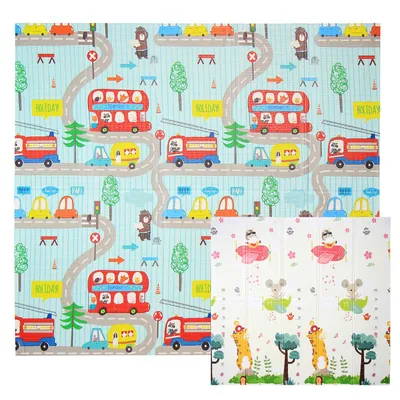 Produktbild von Krabbelmatte Baby Spielmatte Kinder 196x176x1cm Faltbar Spielteppich Spielunterlage Groß Rutschfest Beidseitig Tragbar Wasserdicht Innen Außen