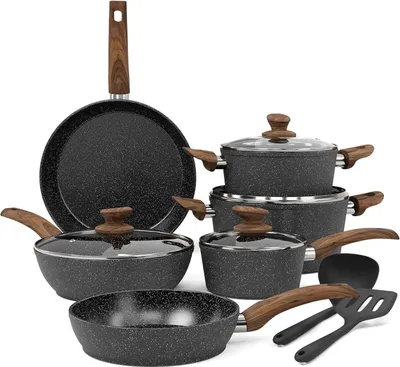 Image de Kitchen Academy Ensemble de casseroles à induction - Granit noir Batterie de cuisine 12 pièces
