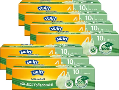 Produktbild von Swirl -Müll Folien-Beutel 10l mit Tragegriff 10 stk./Rolle (7er Pack)