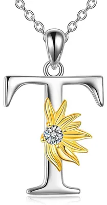 Immagine prodotto di Collana con ciondolo a forma di girasole e iniziale, in argento sterling 925, per donne e ragazze