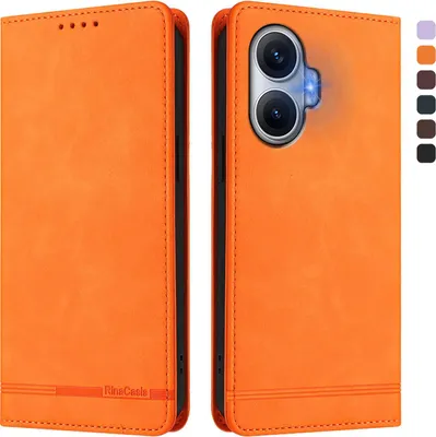 Produktbild von Hülle für Xiaomi Poco F7/Redmi Turbo 4 Pro, Retro Kunstleder Ständer Klapphülle mit Kartenfächer und Magnetische Orange
