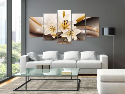 Produktbild von Akustikbild Blumen Lilien 200x100 cm Bilder Akustikschaum Hochleistungsschallabsorber Schallschutz Leinwand 5 tlg Wandbild Raumakustik Schalldämmung b-A-0251-b-n