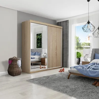 Produktbild von KIER FURNITURE Mehrzweck Schiebetürenschrank TOP B-23 - Eiche Sonoma 150x200x62 cm