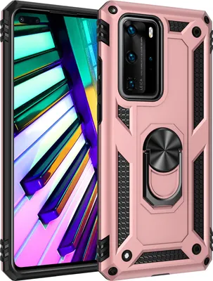 Obrázek produktu pro Pouzdro pro Huawei P40 Pro / P40 Pro+ dvouvrstvé robustní, vojenská ochrana pouzdro s držákem prstenu a stojánkem Růžové Zlato