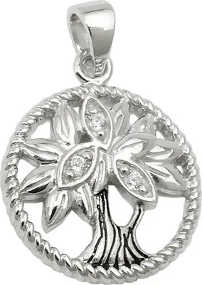 Produktbild von Anhänger Lebensbaum 15mm Zirkonia 925 Silber rhodiniert glänzend teilgeschwärzt