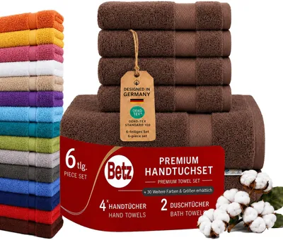 Produktbild von Betz 6er Handtuch Set Premium – 4 Handtücher 50x100 cm – 2 Duschtücher 70x140 cm - 100% Baumwolle – Frottee Handtücher für Bad, Gäste, Alltag - nuss