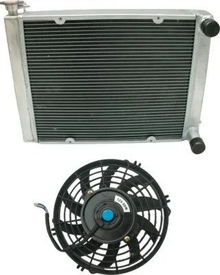Immagine prodotto di Radiatore in alluminio, dimensioni interne 450 mm x 388 mm x 56 mm, dimensioni totali 690 mm x 414 mm x 142 mm, diametro ingresso/uscita 42 mm, solo per cambi manuali, compatibile con Mazda RX2 RX3 RX4 RX5 RX7