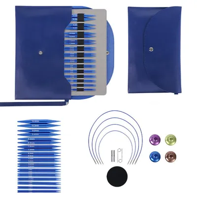 Produktbild von Auswechselbare Rundstricknadeln Set – 13 Größen 3–10 mm, Aluminium, drehbares Kabel, für Pullover & Mützen