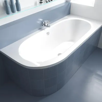 Image de Baignoire d'angle 170x75 droite avec revêtement en polystyrène, écoulement & pieds S | Set complet 4en1 baignoire originale acrylique siphon | BADLAND AVITA