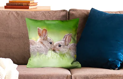 Produktbild von MuchoWow® Zierkissen Sofakissen Wohnzimmer Dekokissen 45x45 cm Kaninchen - Baby - Gras - Schlafpolster - Polster für das Sofa