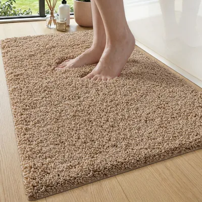 Produktbild von Badezimmerteppich 50 x 80 cm, rutschfest, saugfähig, extra dick, waschbar, Beige