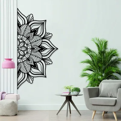 Metall-Mandala-Wanddekoration, Lotusblume, 114x57,5 cm, Schwarz