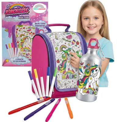 Produktbild von Einhorn Kreativset: Rucksack und Trinkflasche zum Bemalen inkl. Filzstifte