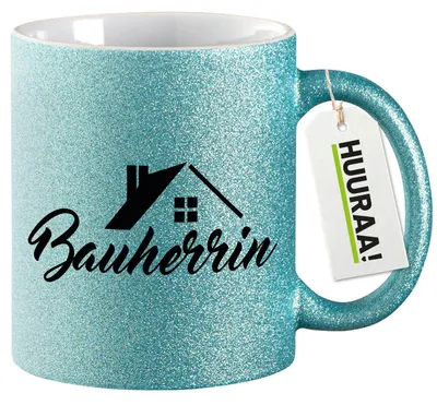 Produktbild von Huuraa Glitzertasse Bauherrin 330ml Blau Keramik Kaffeebecher Geschenkidee