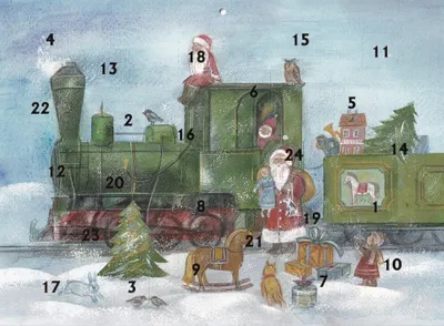 Produktbild von Nostalgischer Adventskalender A4 Weihnachtsmann Weihnachtszug aus Karton