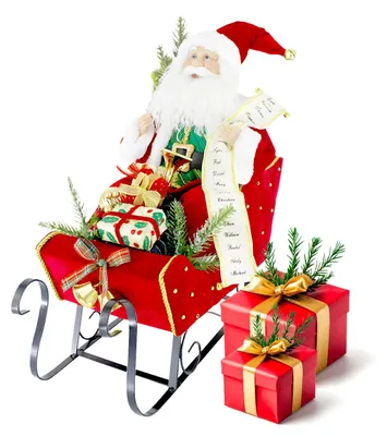 Productafbeelding van Kerstdecoratie: Kerstman op een rode slee, 38x38x40 cm, geschikt voor de kerstperiode