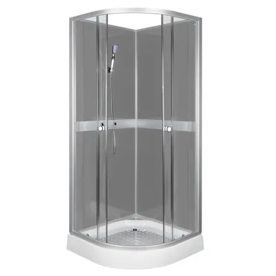 Zdjęcie produktu dla Kabina prysznicowa półokrągła czterościenna KERRA 80x80 Classic Szara z baterią i brodzikiem, zestaw kompletny do montażu