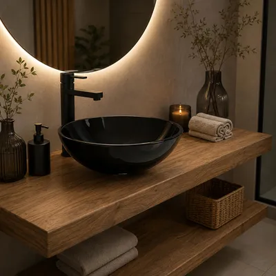 Produktbild von Art of Baan Aufsatzwaschbecken Glas 42 cm rund schwarz