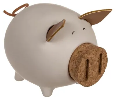 Sparschwein aus Keramik, weiß, mit Korkverschluss, 11,8 x 9,5 x 9,2 cm