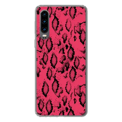 Produktbild von MuchoWow® Handyhülle Schutzhülle Hülle für Huawei P30 Tiermuster - Schlangenhaut - Rosa Silikon Softcase Handy Hülle - Kartenbesitzer
