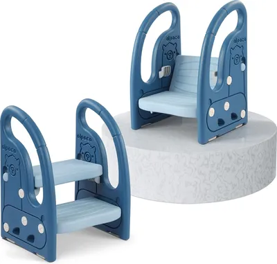 Produktbild von Onasti Tritthocker für Kinder 2 Stufen, Höhenverstellbar Tritt-Schemel Kinderschemel für Baby, mit Handhaben, Zweistufiger Tritthocker, Ab ca. 1.5 bis ca. 5 Jahre Blau