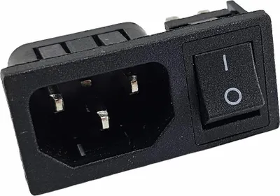 Produktbild von Kaltgeräte-Steckverbinder C-14 10A/250V, mit 6-Pin Umschalter 6A/250V, Ein/Ein