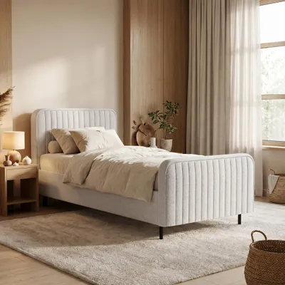 Produktbild von BEAUTYSOFA | Polsterbett LAMI 90x200 cm - Einzelbett mit Bettkasten, Kopfteil und Latenrost - Jugendbett ohne Matratze, Chenille Creme