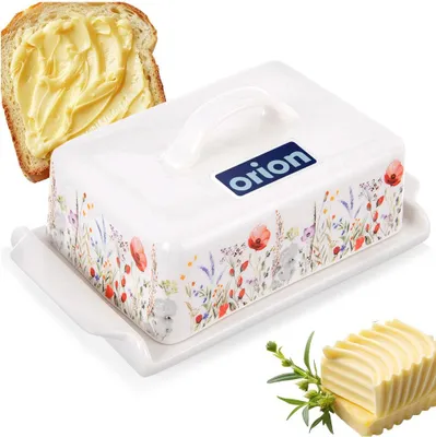 Produktbild von Orion | Butterdose - Aus Porzellan - Mohn und Blumen Nachbildung - Weiß - Butterschale - Spülmaschinenfest