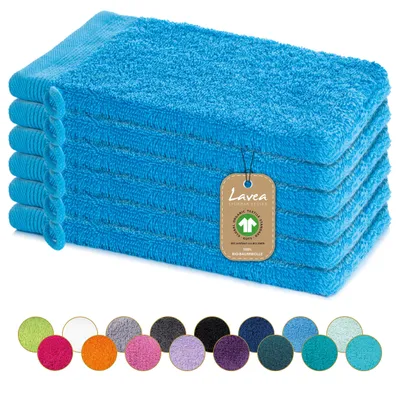 Zdjęcie produktu dla Zestaw 6 rękawic do mycia Lavea®, 16x22 cm, 100% bawełna, ściereczki do mycia, bardzo chłonne, nadające się do prania, wytrzymałe, seria Bali – kolor niebieski