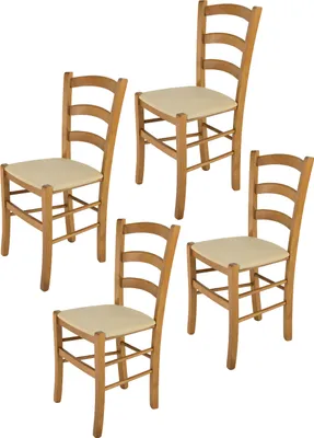Produktbild von t m c s Tommychairs - 4er Set Stühle VENICE für Küche und Esszimmer, robuste Struktur aus lackiertem Buchenholz Farbton Eichenholz und gepolsterte Sitzfläche mit STOFF Farbe Hanf bezogen