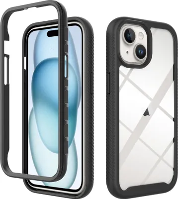 Produktbild von iPhone 15 Hülle, Hybrid Transparente Rückseite TPU Bumper Stoßfest Schutzhülle für iPhone 15 Schwarz