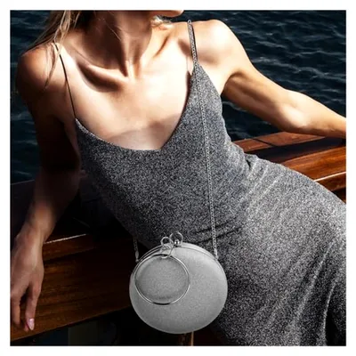 Produktbild von Damen Clutch Abendtasche Rund Silber mit Abnehmbarer Perlenkette Party Umhängetasche für Hochzeit Cocktail