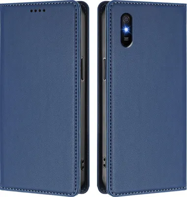 Obrázek produktu pro Kožené pouzdro pro Xiaomi Redmi 9A, magnetické flipové pouzdro zPolyuretankůže se stojánkem Tmavě modrá