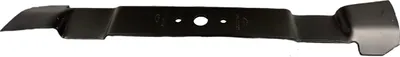 A black lawnmower blade is shown against a white background.