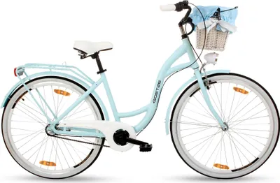 Produktbild von Goetze Style 28 Zoll City Bike, 46 cm ALU Rahmen, 3-Gang Shimano Nexus, Rücktrittbremse & V-Bremse, LED-Beleuchtung, Gepäckträger, Rattankorb mit Bezug