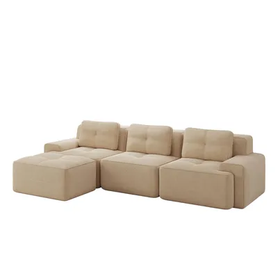 Produktbild von Modulsofa L-förmig, Cloud-Sofa aus Cord, mit Ottoman, 3-Sitzer, montagefrei, für Wohnzimmer