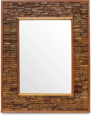 Produktbild von Spiegel Badspiegel Holz Wandspiegel Holzspiegel Holzrahmen Rahmen Thailand Massiv ca.80 x 100 cm Hellbraun
