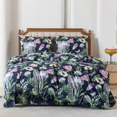 Immagine prodotto di Biancheria da letto - 220x200 cm - Set composto da copripiumino e federe - Motivo floreale e pantera - Microfibra e cotone - 2 federe 70x80 cm