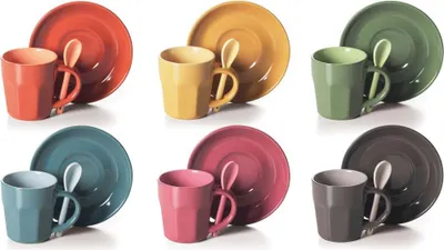 Zdjęcie produktu dla Excelsa zestaw 6 filiżanek do espresso ze spodkami Abbraccio ceramiczne 10 cl kolorowe