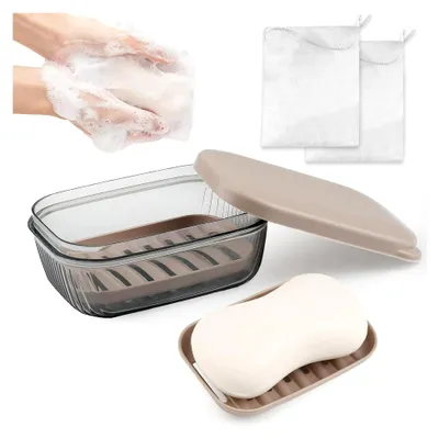 Produktbild von Wasserdichte Seifendose für Reisen mit 2 Seifensäckchen und Deckel