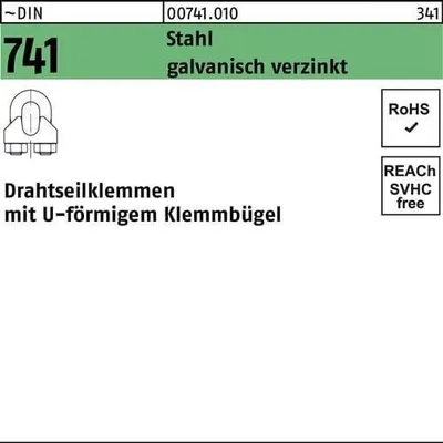 Produktbild von Reyher  Drahtseilklemmen DIN 741 St. 11 mm/M 8 7/16 Zn (20 Stück)