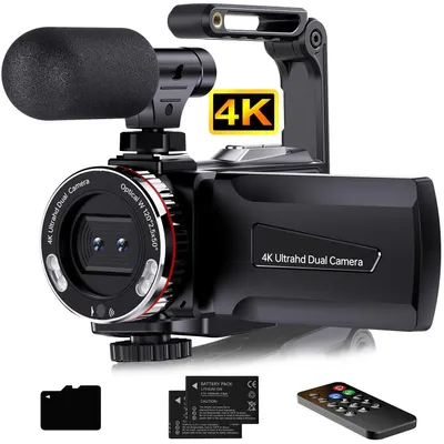 Zdjęcie produktu dla Kamera wideo, 4K, 64MP, kamkorder, kamera do vlogowania na YouTube, 21-krotny zoom cyfrowy, 3-calowy ekran, obracany o 270 stopni
