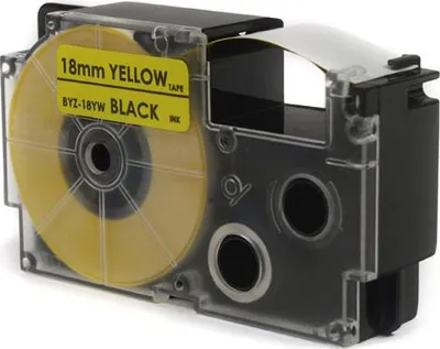 Produktbild von JetWorld Casio Ersatzband Schwarz auf Gelb 18 mm x 8 m (PT-18YW1, PT18YW1, , XR18YW1)