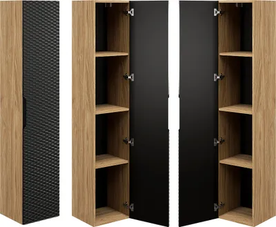 Produktbild von Hochschrank 1-türig in Eiche mit schwarz OLUO-56-BLACK