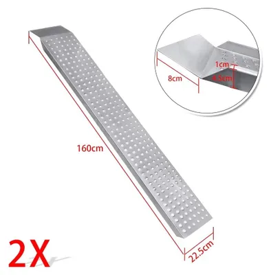 Productafbeelding van Oprijplaten-set - 2 oprijplaten voor motorfietsen - 160 cm - Verzinkt staal - Draagvermogen 400 kg - Antislip - Zilver