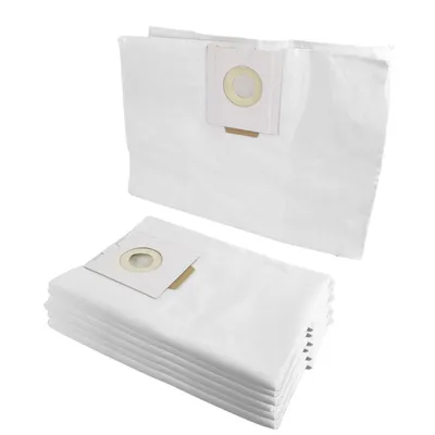 Two stacks of white paper vacuum cleaner bags against a white background.