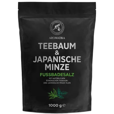 Produktbild von Fußbadesalz mit Ätherischem Teebaumöl & Minzöl 1000 g - Fußbad mit Naturreinem Meersalz - Pediküre Badesalz - Fußpflege für Füße und Nägel - Schönheit